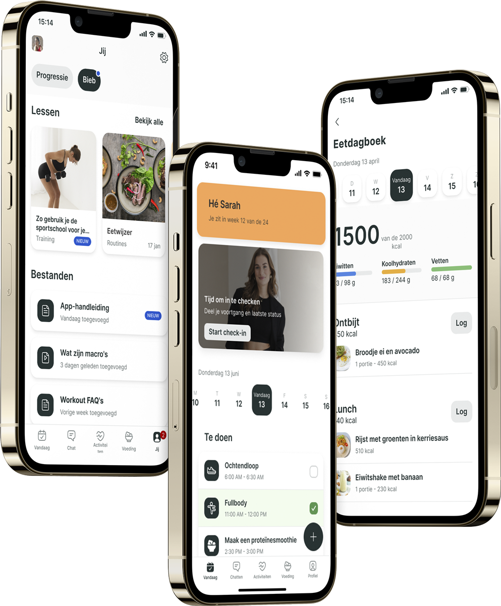 Een mockup van de coaching app die de functies laat zien.